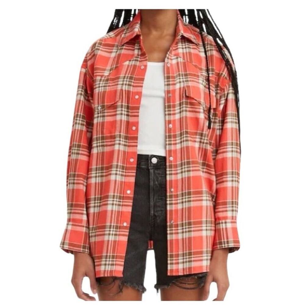 Levi's Womens's Dylan Relaxed Western Plaid Flannel Shirt Size Large‎ New